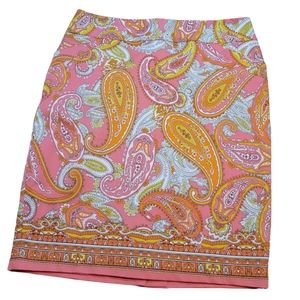 Charter Club Paisley Pencil Skirt 8p Pink & Orange Retro Mod 60's Print 8 PuCcI